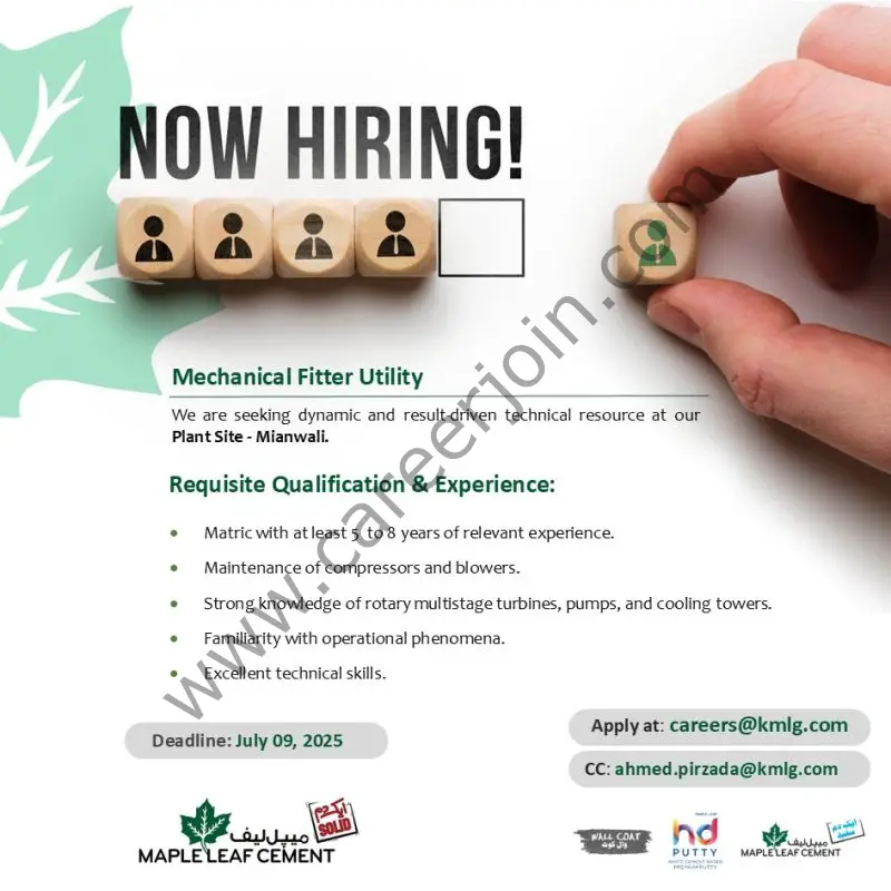 Maple Leaf Cement Factory Ltd Jobs Mechanical Fitter Utility 1