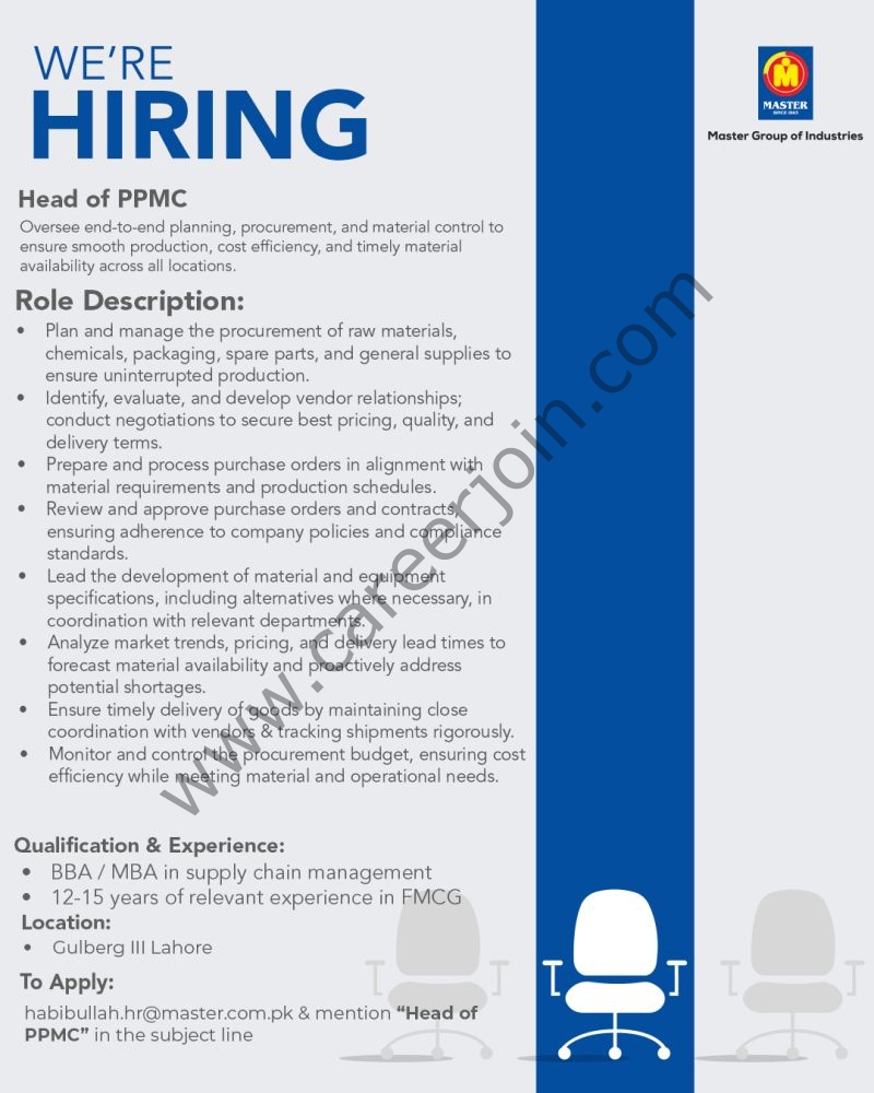 Master Group Of Companies Jobs Head of PPMC 1