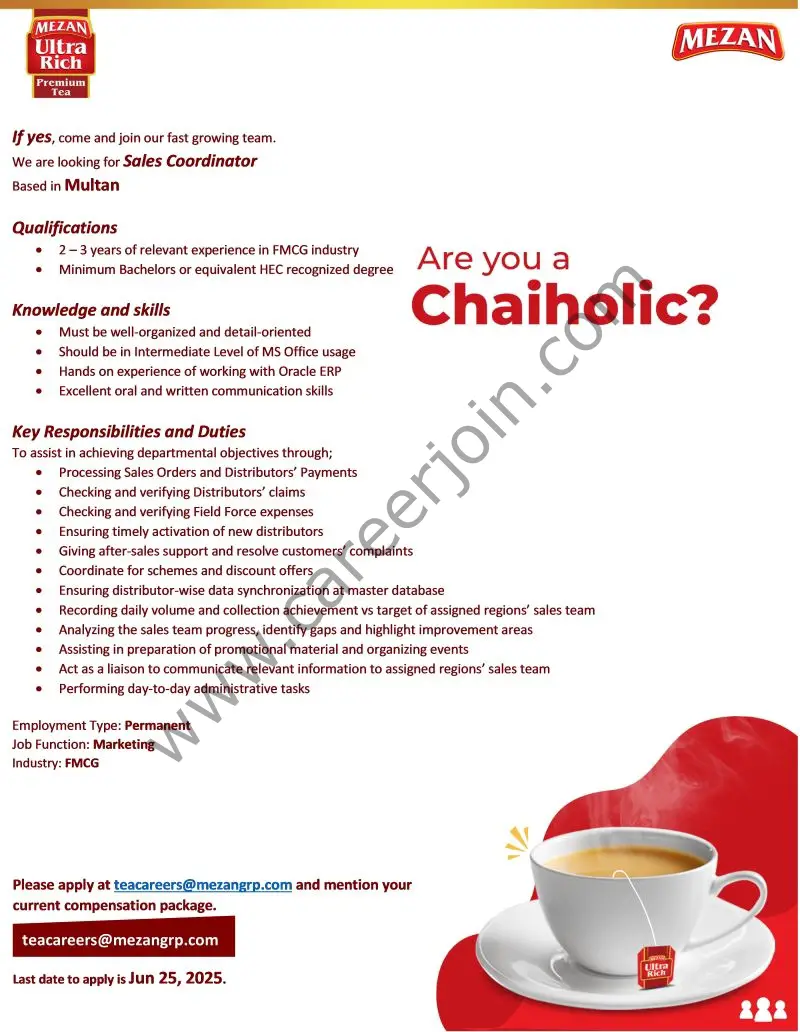 Mezan Tea Pvt Ltd Jobs Sales Coordinator 1