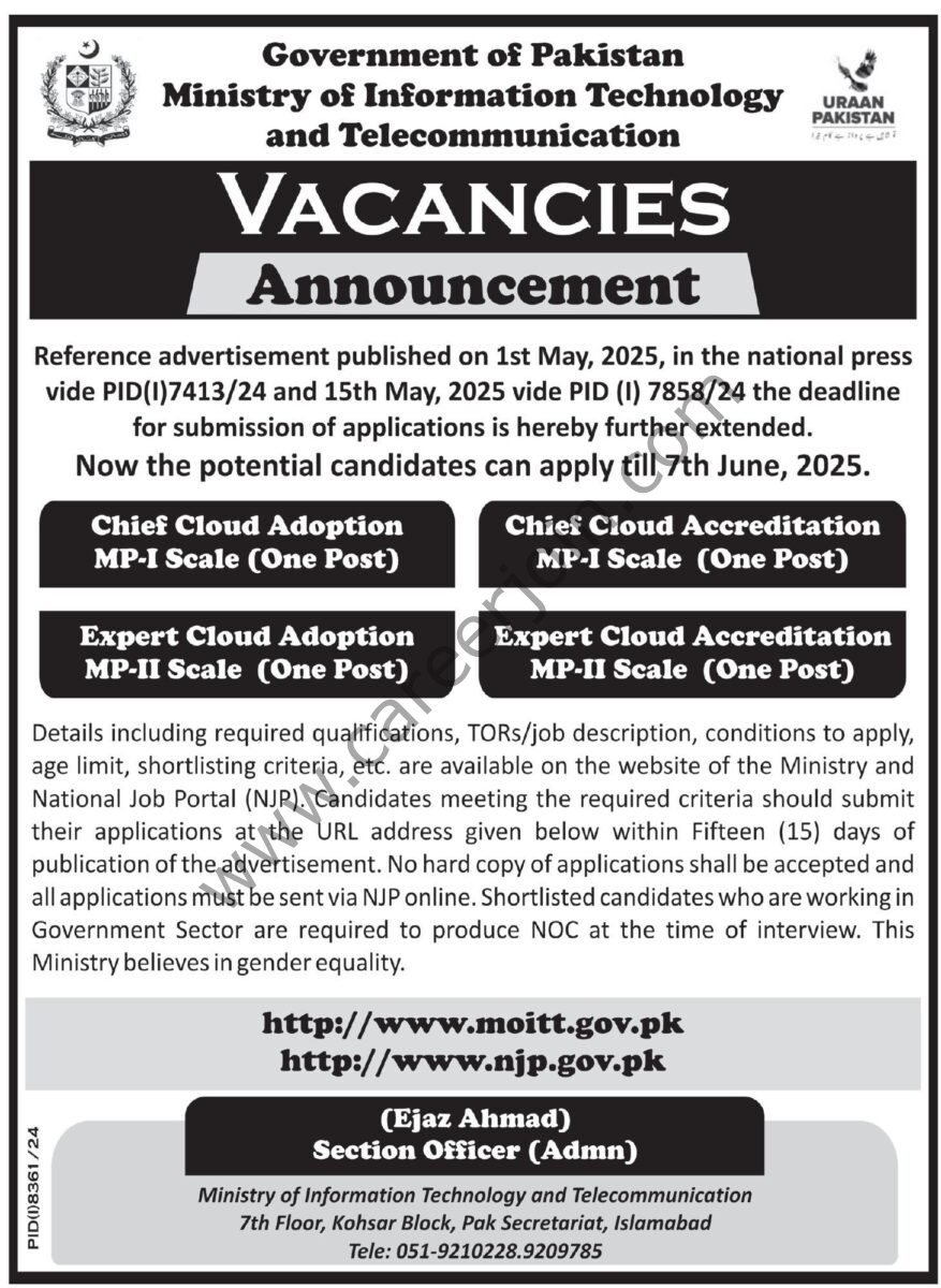 Ministry of Information Technology & Telecommunication Jobs 01 June 2025 Express Tribune 1