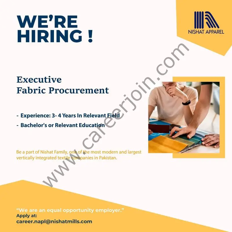 Nishat Apparel Jobs Executive Fabric Procurement 1