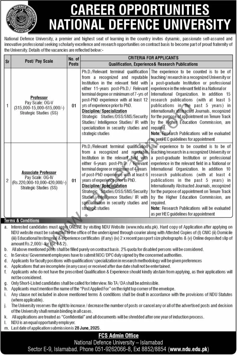 National Defence University NDU Jobs 15 June 2025 Express Tribune 1
