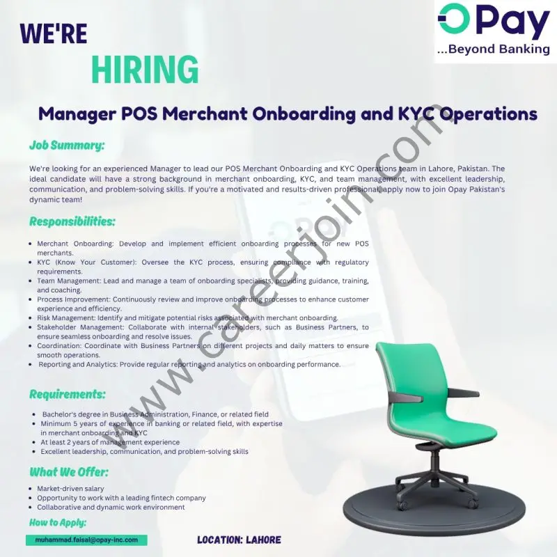 OPay Inc Jobs Manager POS Merchant Onboarding and KYC Operations 1