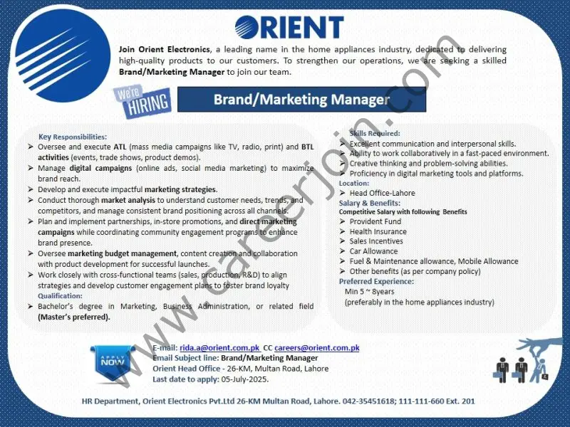 Orient Electronics Jobs Brand Marketing Manager 1