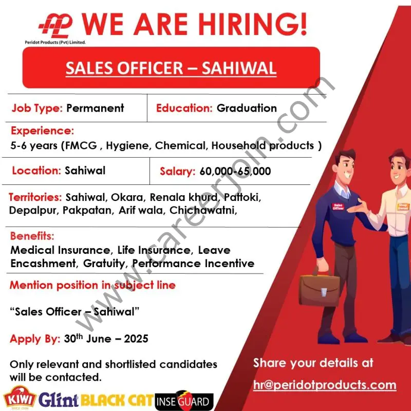 Peridot Products (Pvt) Limited Jobs Sales Officer 1