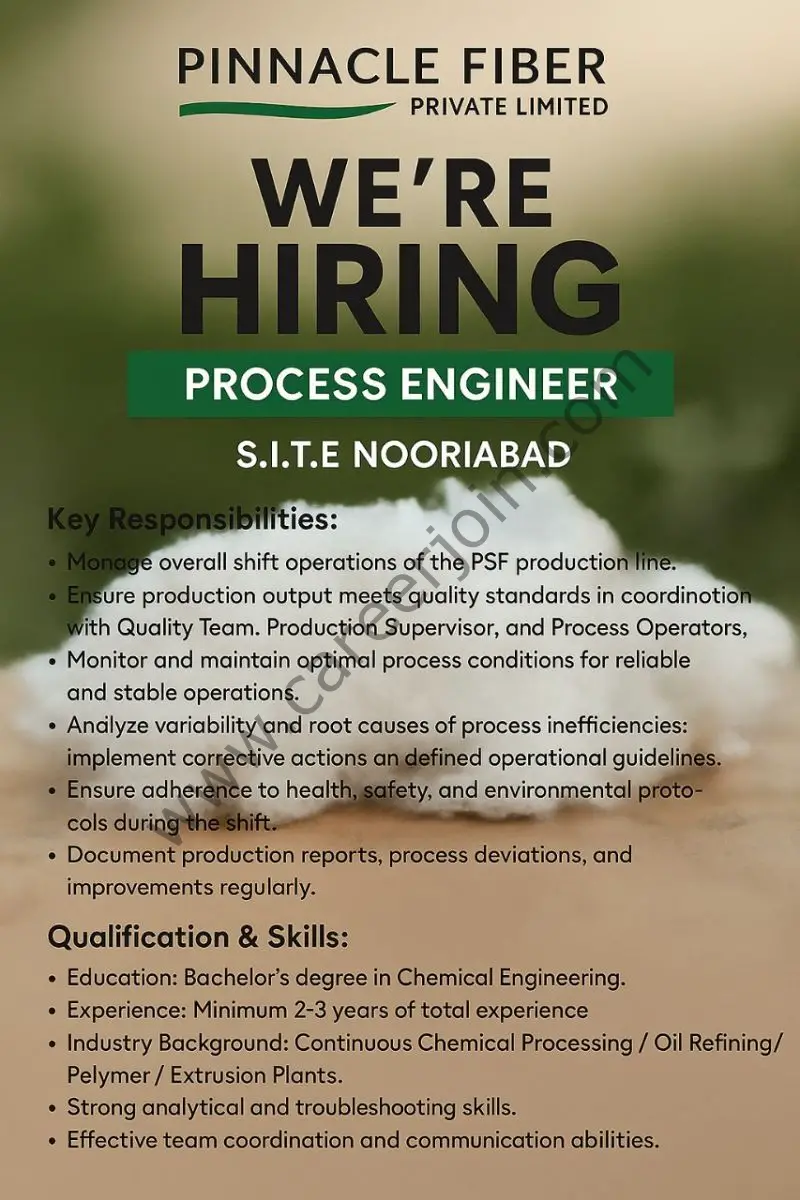 Pinnacle Fiber Pvt Ltd Jobs Process Engineer 1