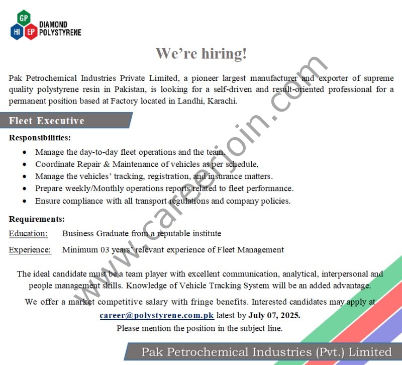Pak Petrochemical Industries Private Limited Jobs Fleet Executive 1