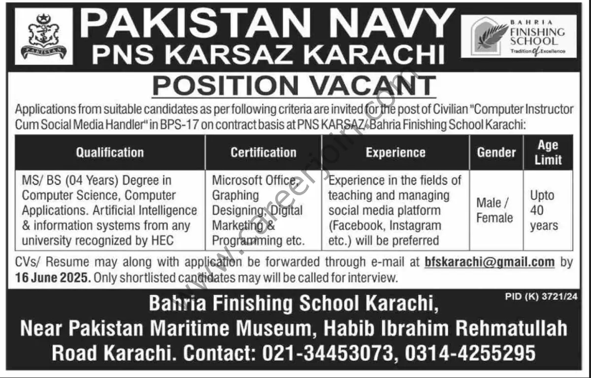 Pakistan Navy PNS Karsaz Karachi Jobs 01 June 2025 Dawn 1