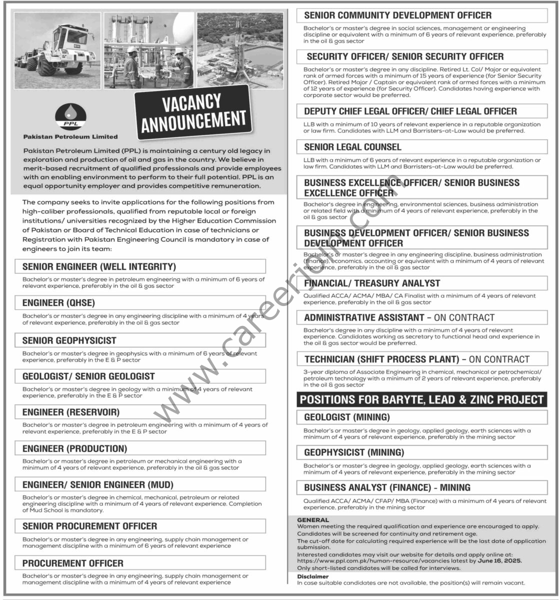 Pakistan Petroleum Ltt PPL Jobs 01 June 2025 Dawn 1
