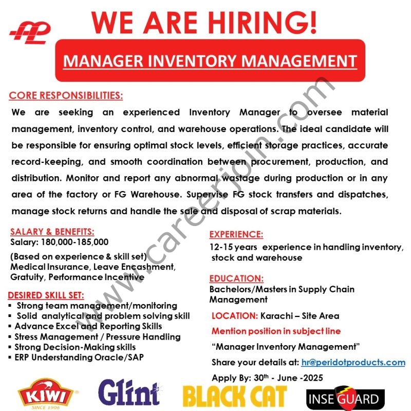 Peridot Products Pvt Ltd Jobs Manager Inventory Management 1