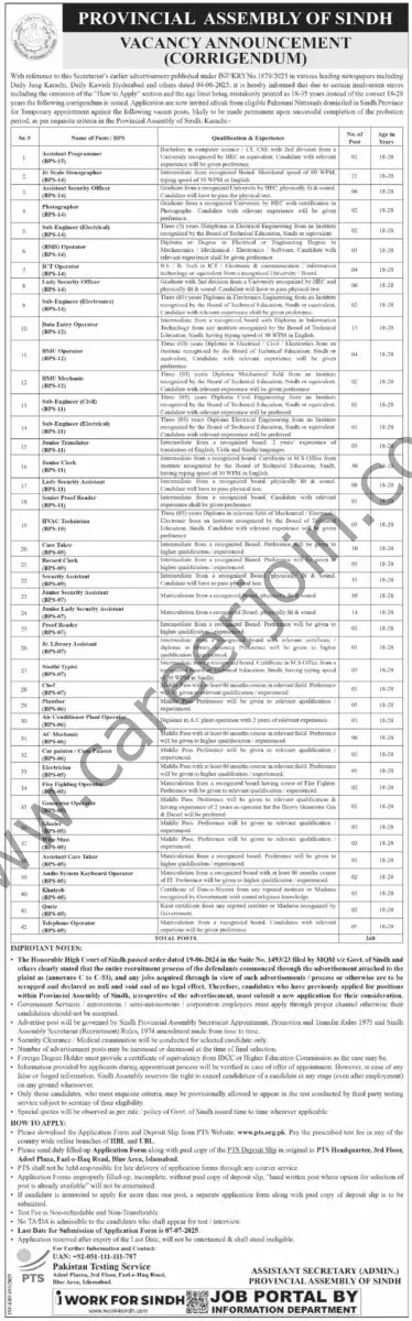 Provincial Assembly of Sindh Jobs 05 June 2025 Dawn 1