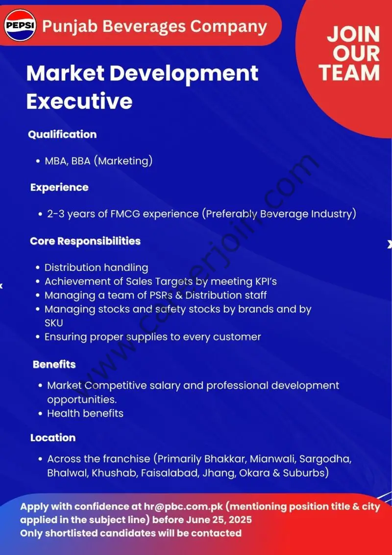 PEPIS Punjab Beverages Company Jobs Market Development Executive 1