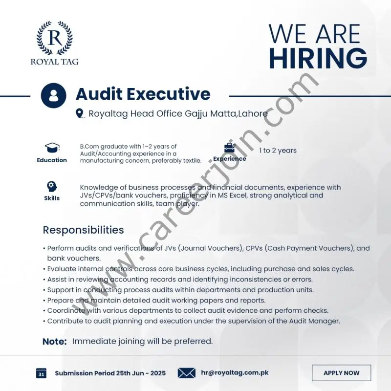 Royal Tag Jobs Audit Executive 1