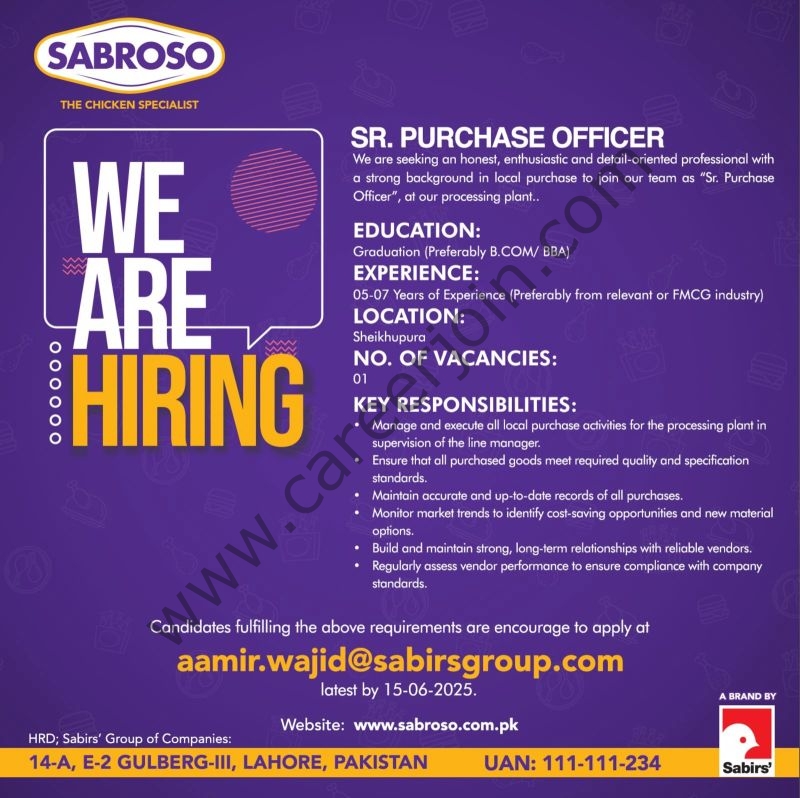 Sabroso Jobs Senior Purchase Officer 1