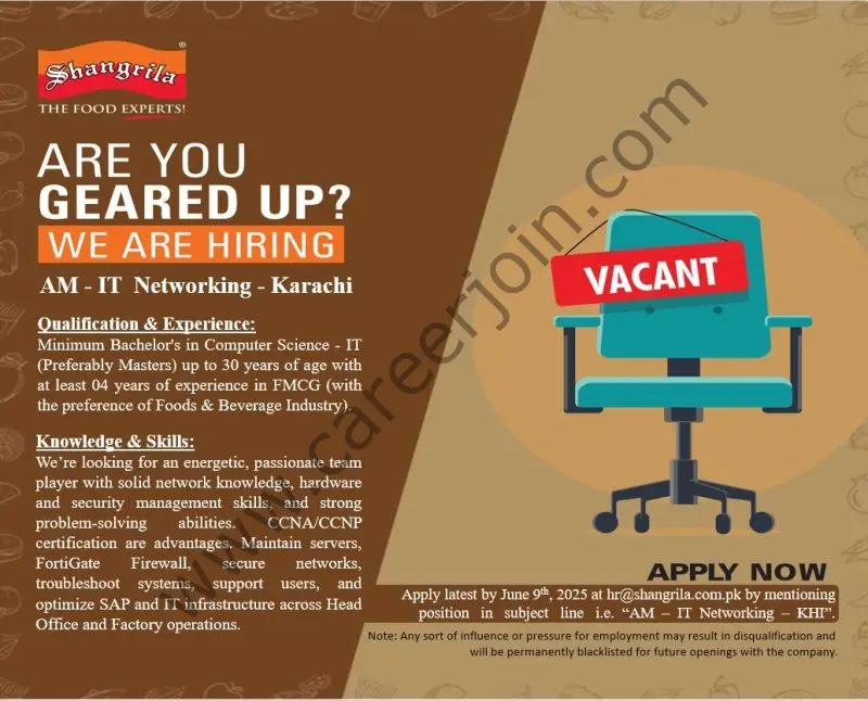 Shangrila Foods Private Limited Jobs Assistant Manager IT Networking 1