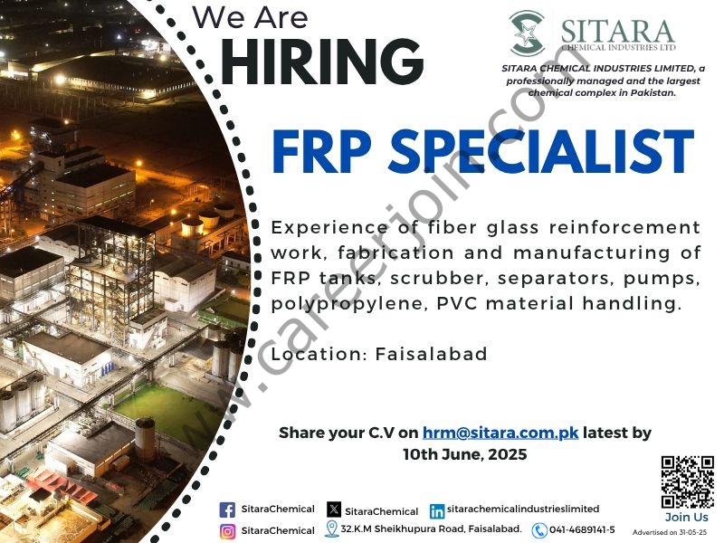 Sitara Chemical Industries Ltd Jobs FRP Specialist 1