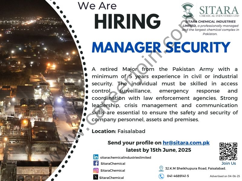 Sitara Chemical Industries Limited Jobs Manager Security 1