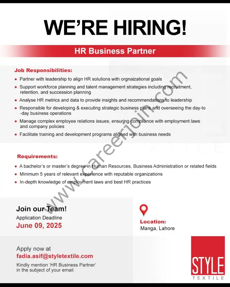 Style Textile Pvt Ltd Jobs HR Business Partner 1