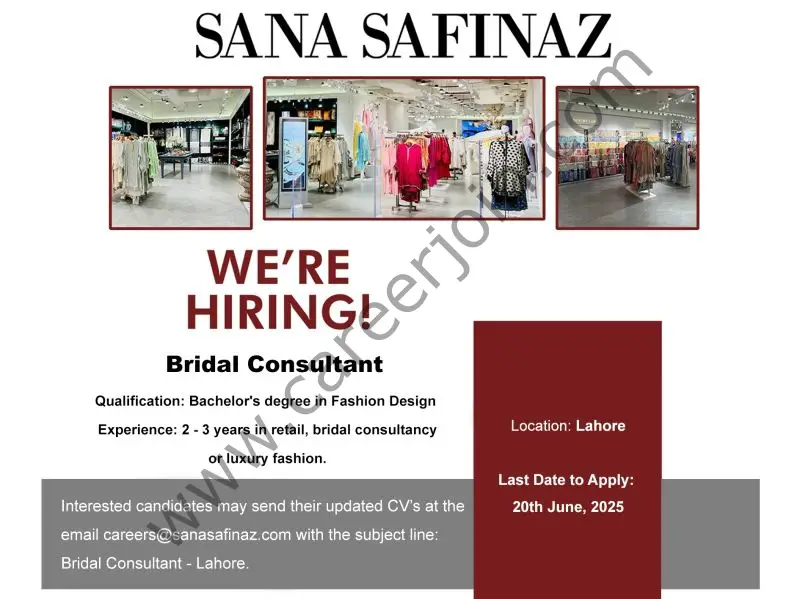 Sana Safinaz Jobs Bridal Consultant 1