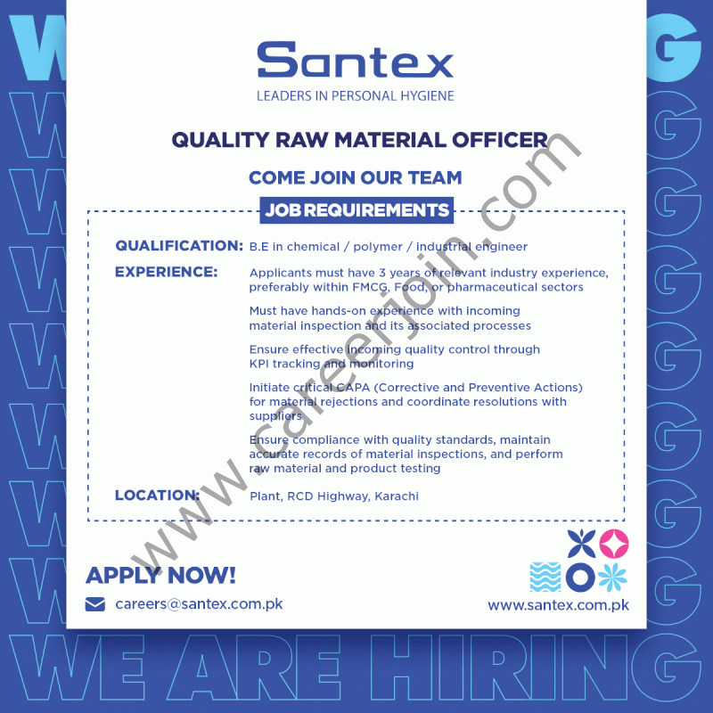 Santex Pvt Ltd Jobs Quality Raw Material Officer 1