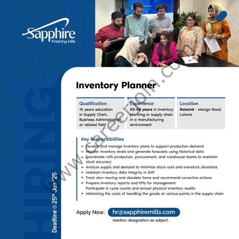 Sapphire Finishing Mills Jobs Inventory Planner 1