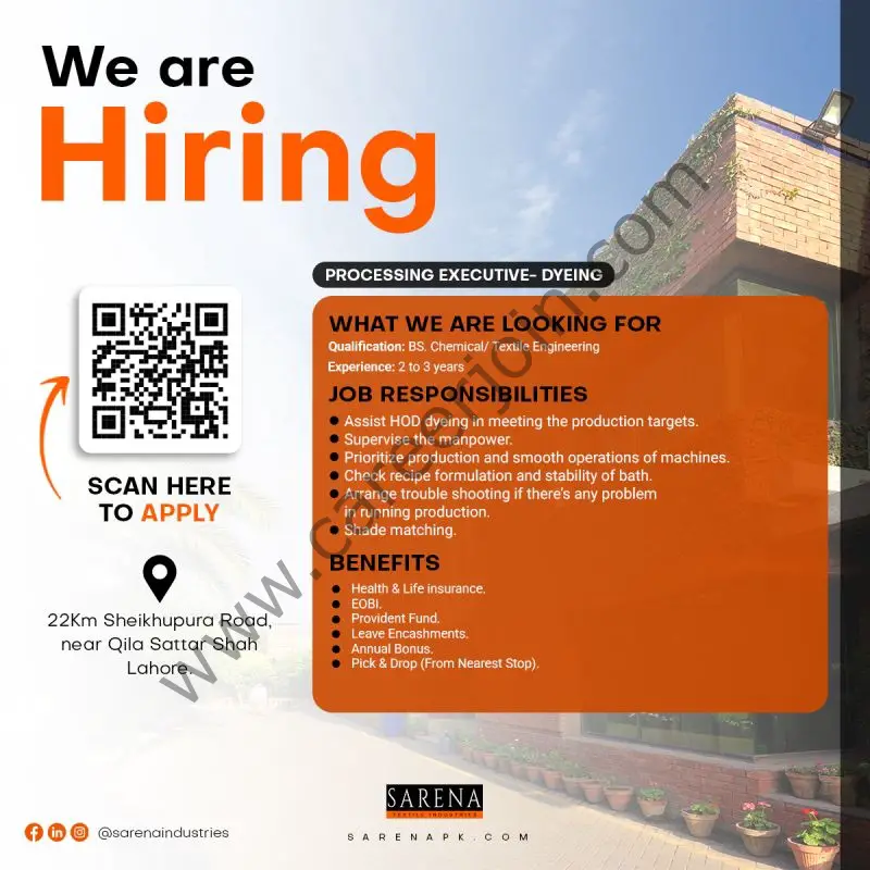 Sarena Textile Industries Jobs Processing Executive Dyeing 1