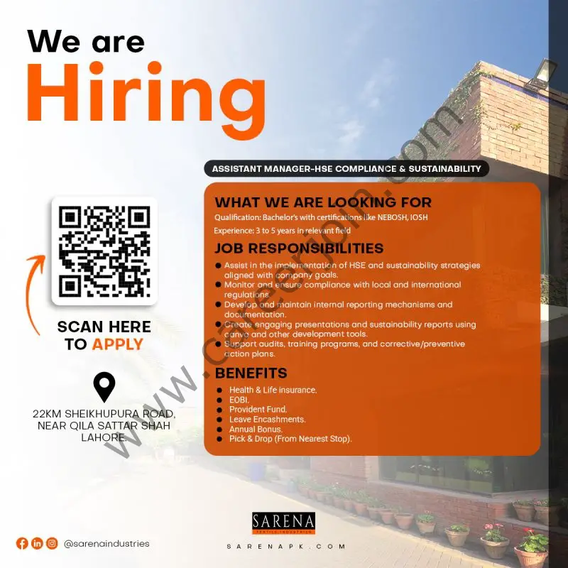 Sarena Textile Industries Jobs Assistant Manager HSE Compliance & Sustainability 1