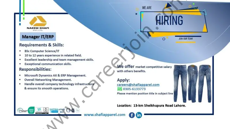 Shafi Pvt Ltd Jobs Manager IT / ERP 1