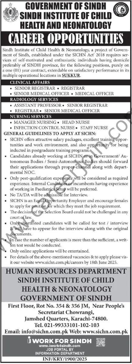 Sindh Institute of Child Health & Neonatology Jobs 05 June 2025 Express Tribune 1