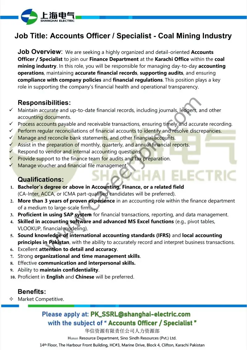 Sino Sinsdh Resources Pvt Ltd Jobs Accounts Officer / Specialist 1