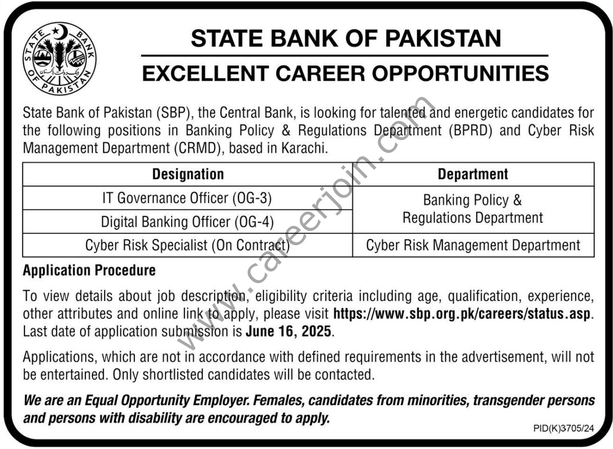 State Bank of Pakistan SBP Jobs 01 June 2025 Express Tribune 1