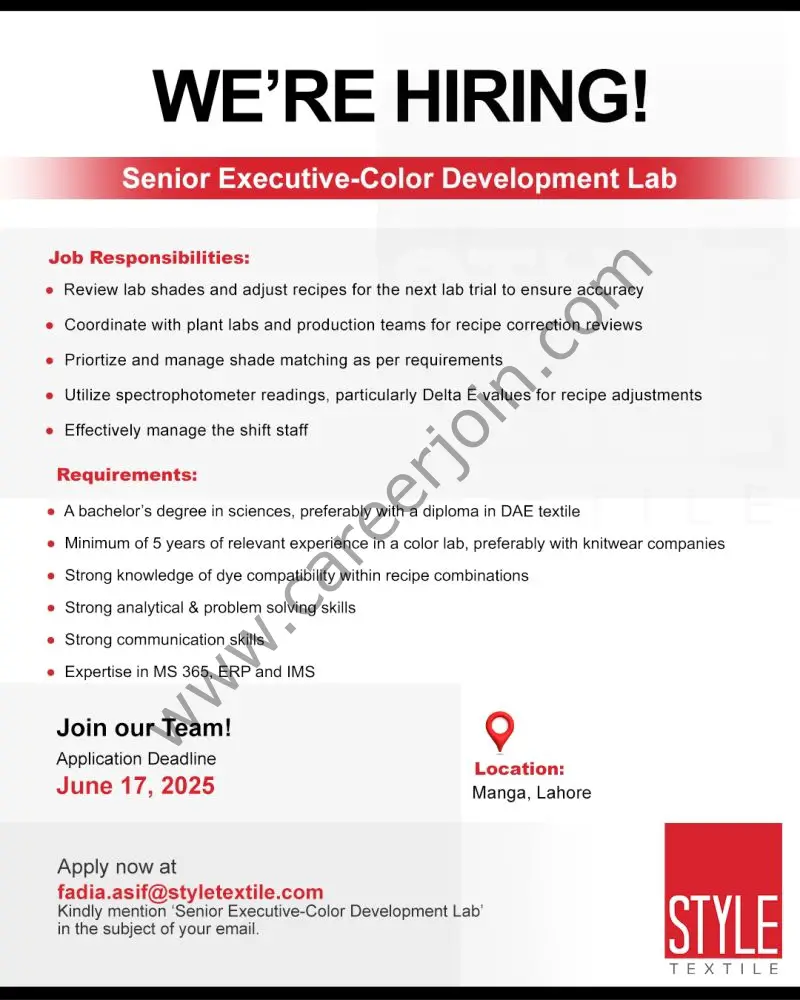 Style Textile Pvt Ltd Jobs Senior Executive 1