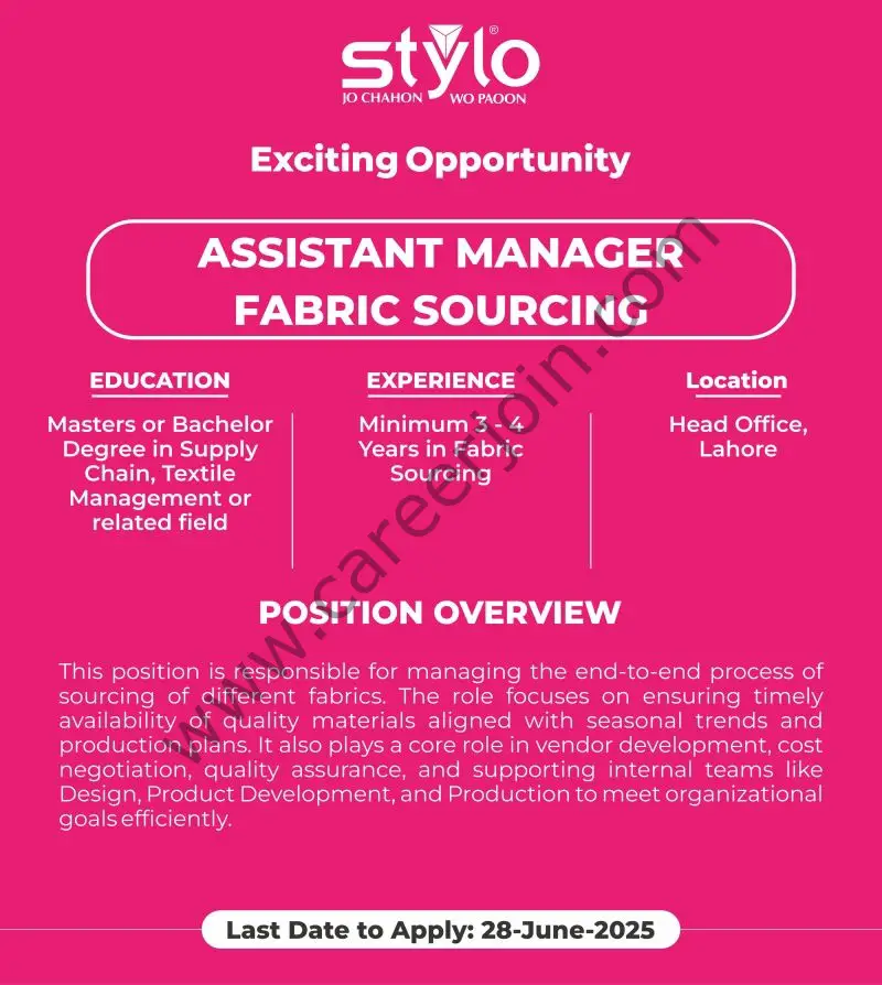 Stylo Pvt Ltd Jobs Assistant Manager Fabric Sourcing 1