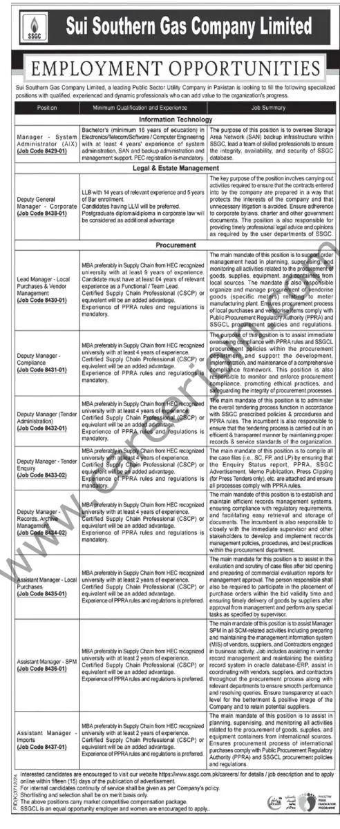 Sui Southern Gas Co Ltd SSGC Jobs 01 June 2025 Express Tribune 1