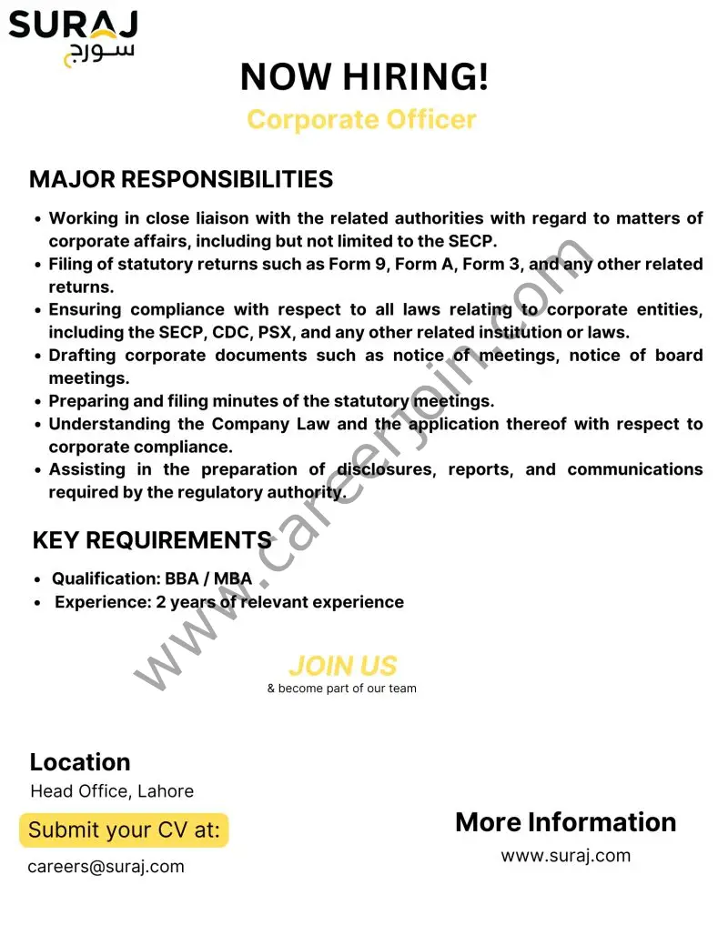 Suraj Cotton Mills Limited Jobs Corporate Officer 1