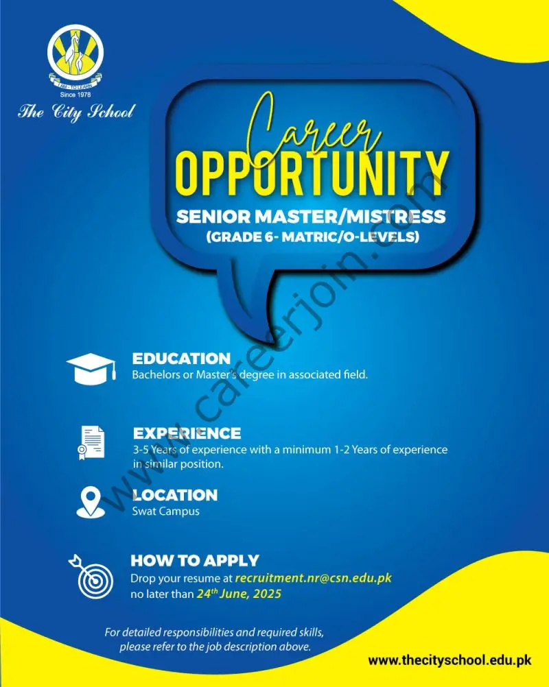 The City School Jobs Senior Master/Mistress 1