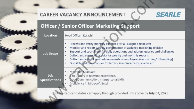 The SEARLE Company Jobs Officer / Senior Officer Marketing Support 1