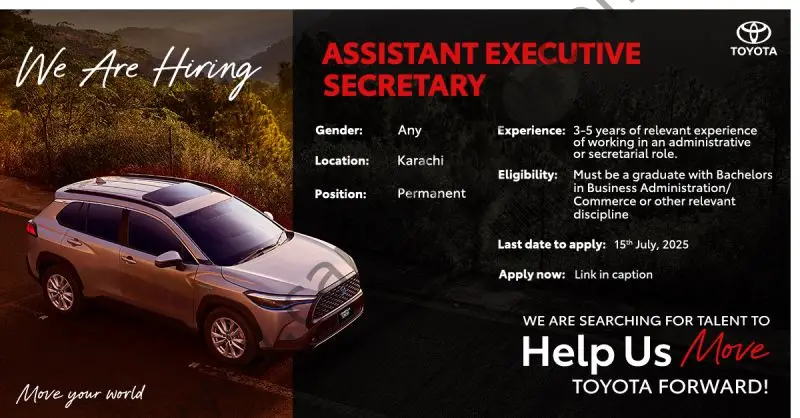 Toyota Pakistan Jobs Assistant Executive Secretary 1