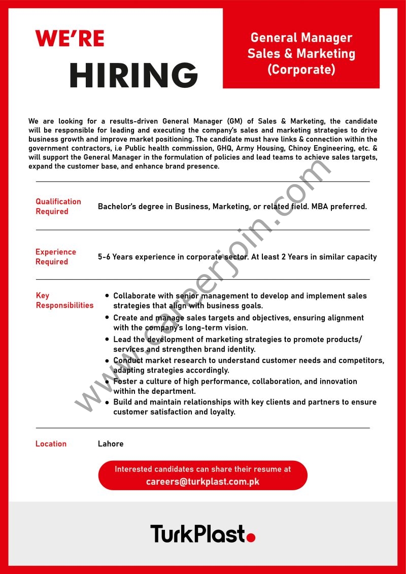 Turkplast Pvt Ltd Jobs General Manager Sales & Marketing 1