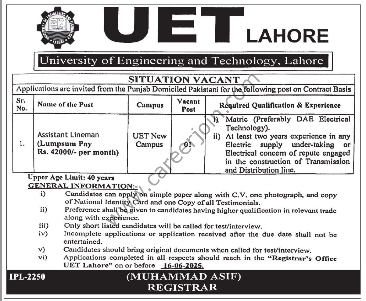 UET Lahore Jobs 01 June 2025 Express Tribune 1