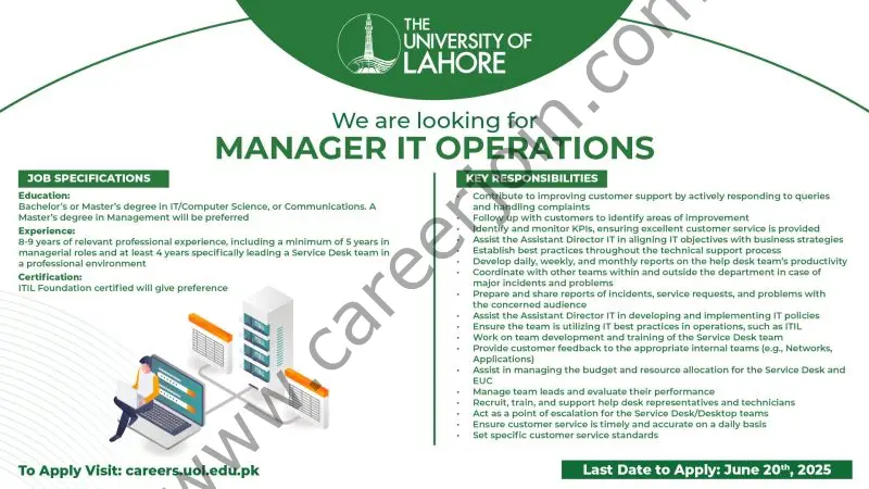 The University of Lahore UOL Jobs Manager IT Operations 1