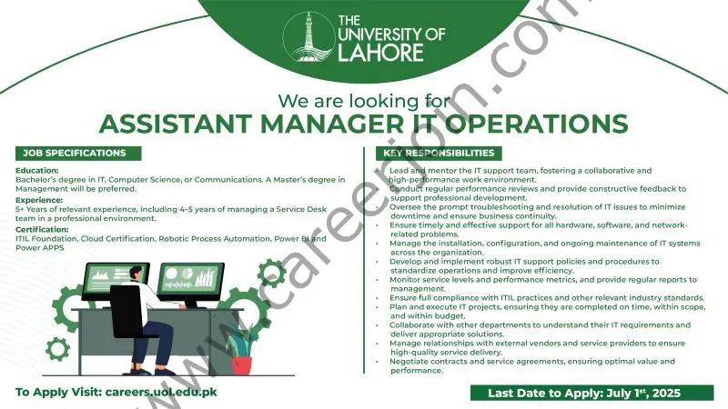 The University of Lahore UOL Jobs Assistant Manager IT Operations 1