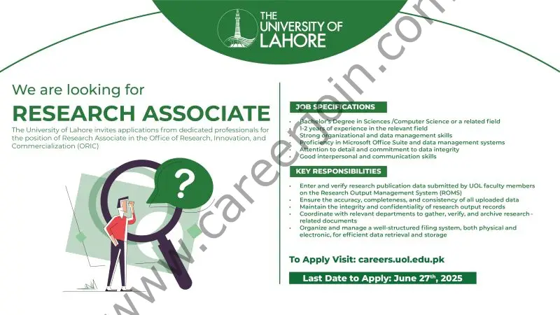 The University of Lahore UOL Jobs Research Associate 1