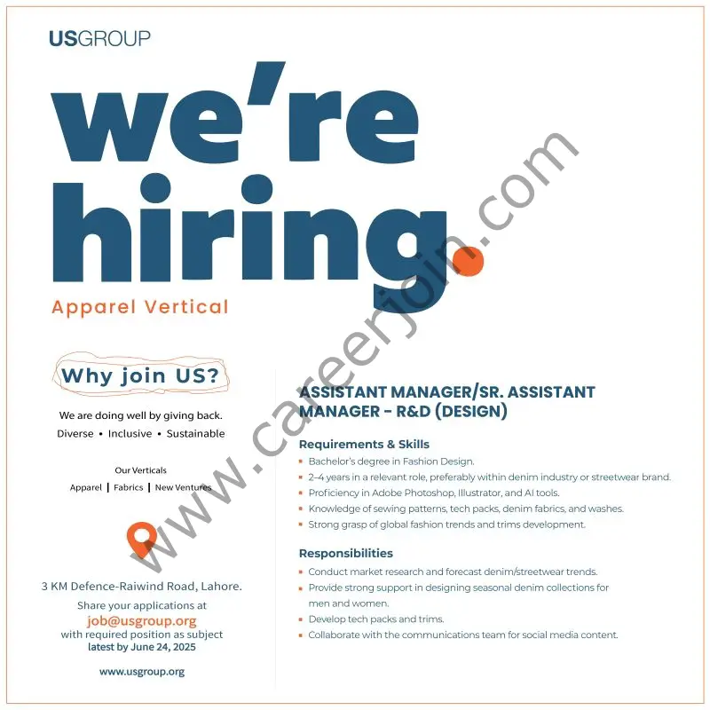 US Group Jobs Assistant Manager or Senior Assistant Manager R&D (Design) 1