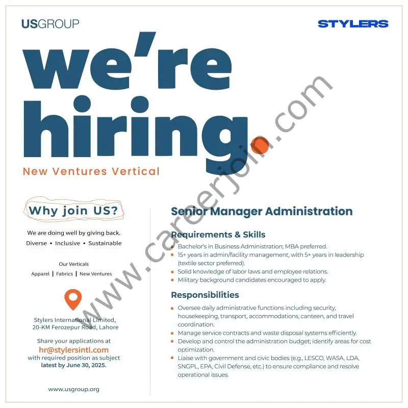 US Group Jobs Sr Manager Administration 1