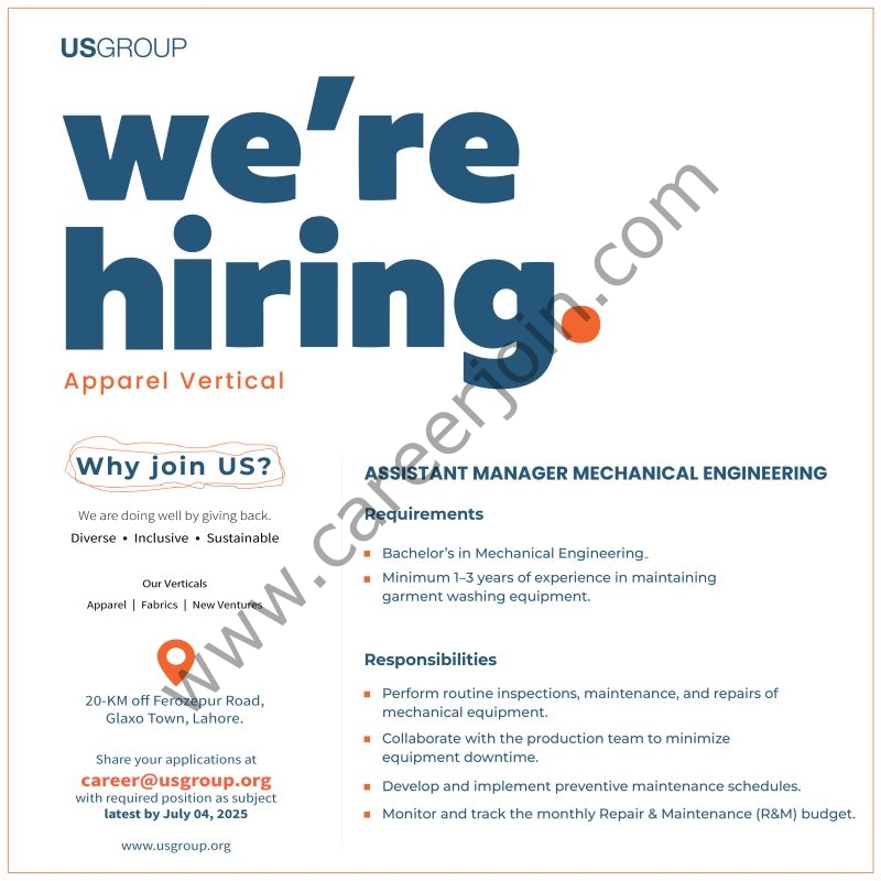 US Group Jobs Assistant Manager Mechanical Engineering 1