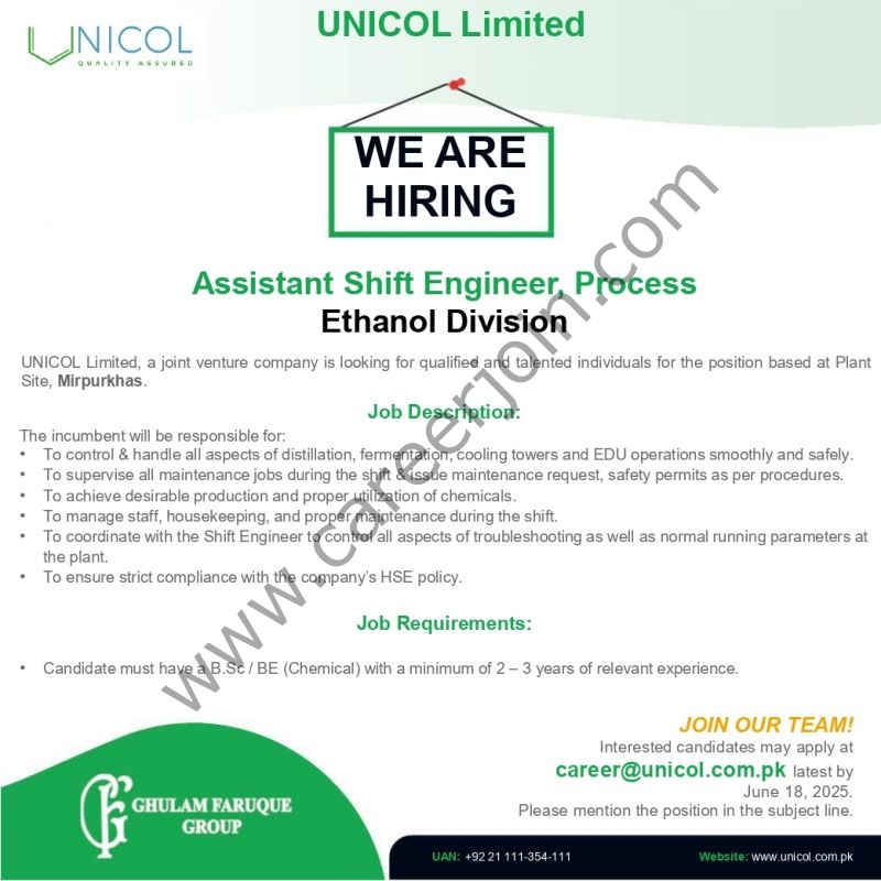 Unicol Limited Jobs Assistant Shift Engineer 1