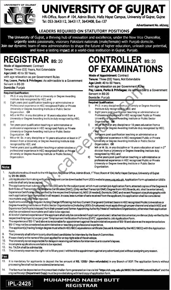 University of Gujrat Jobs 07 June 2025 Express Tribune 1
