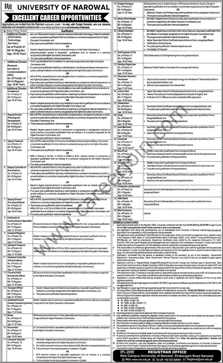 University of Narowal Jobs 22 June 2025 Express Tribune 1