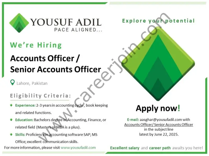 Yousuf Adil Chartered Accountants Jobs Account Officer/ Senior Accounts Officer 1
